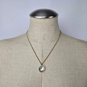 Vintage Gold Tone Faceted AB Glass Pendant Necklace